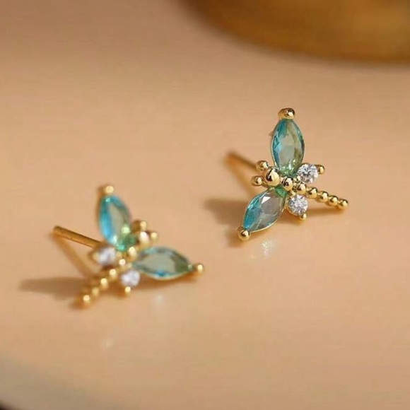 Cubic Zirconia Dragonfly Stud Earrings - Picture 2 of 6